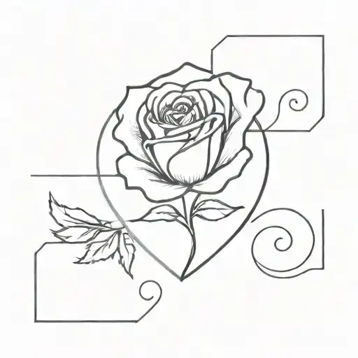 A Minimalist Tattoo Of A Family Crest With A Rose As The Centerpiece