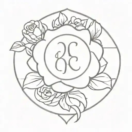 A Minimalist Tattoo Of A Family Crest With A Rose As The Centerpiece