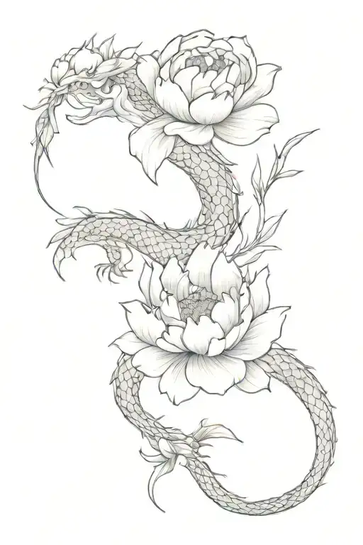 Dragon And Peony Flowers