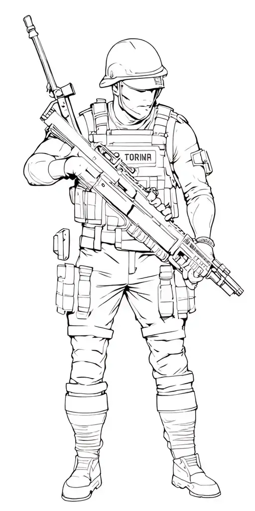 Neotraditional Design Of A Punk Soldier With An Ags-17 Grenade Launcher As A Weapon