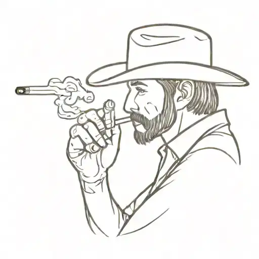 Cowboy Smoking In Front Of The Sunset Tattoo Stencil