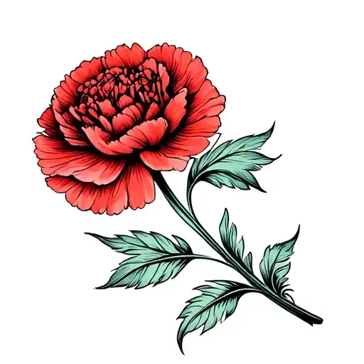 A Feather Bending Round The Stem Of A Red Carnation Flower