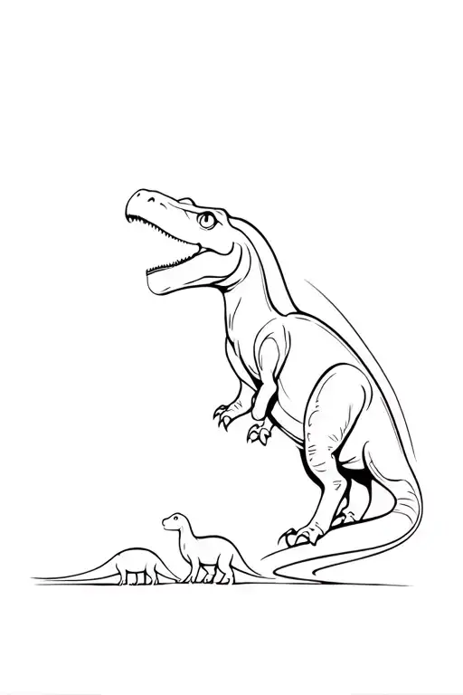 Dinosaur With Baby Dinosaurs Side By Side