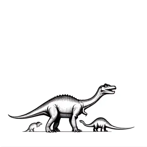 Dinosaur With Baby Dinosaurs Side By Side