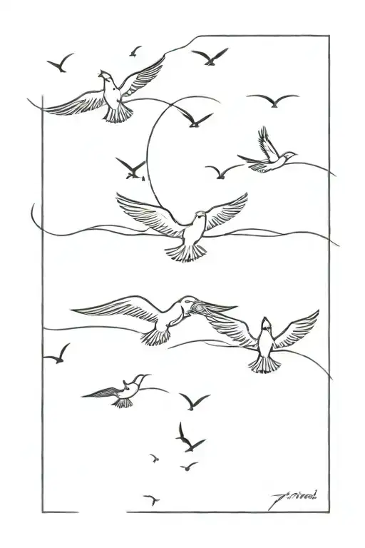 4 Birds Flying Towards The Sun