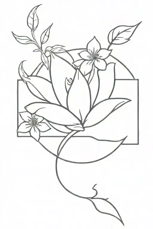 Piscese Line Tato With Flowesr In The Lines