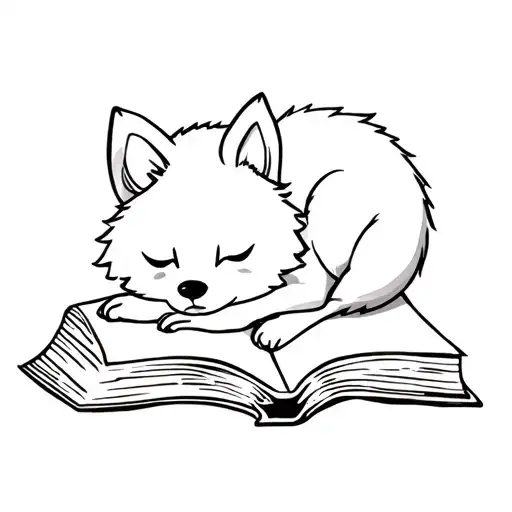 Line Wolf Cub Sleeping On A Book