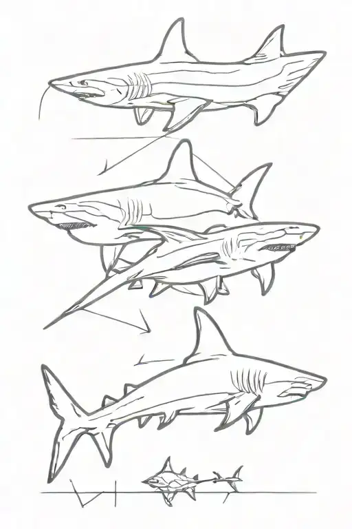 4 Sharks Swimming Into The Cardinal Points