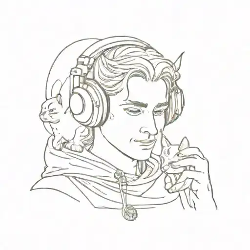 A Historical Figure From Lotr Holding A Cat And Wearing Headphones