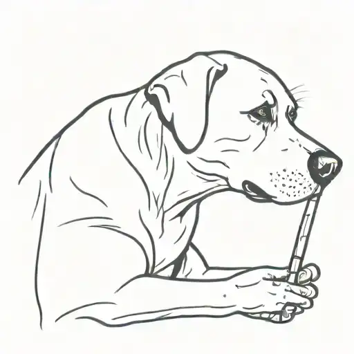 Lab Dog With A Human Hand Holding A Paintbrush
