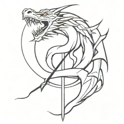 A Dragon With A Sword In Him With The Yin & Yan