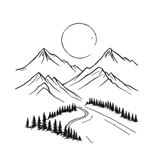 Mountains Forest Road Cat And Moon