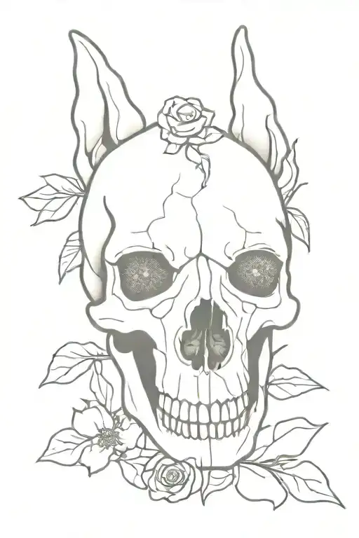 Dog Skull On The Background With Flowers And Leaves
