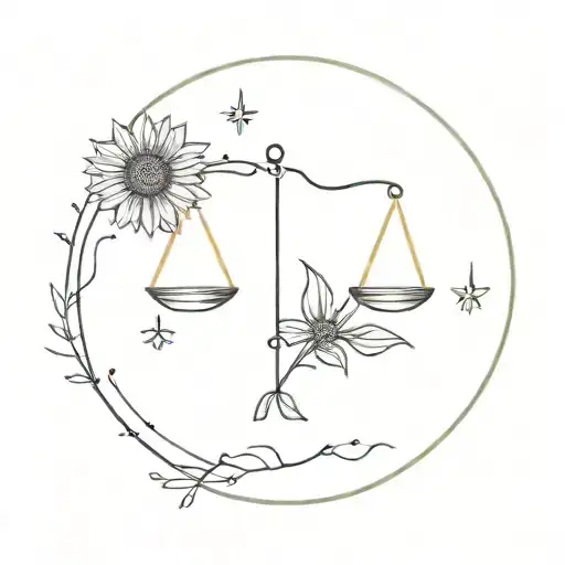 A Minimalist Tattoo Of A Libra Constellation Intertwined With A Sunflower Design