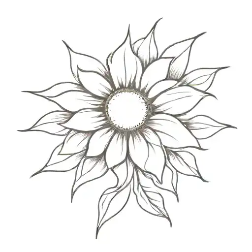 A Minimalist Tattoo Of A Sunflower With A Hidden Libra Symbol Within The Petals