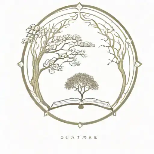 Sun Tree Book Open In Front In An Arched Frame