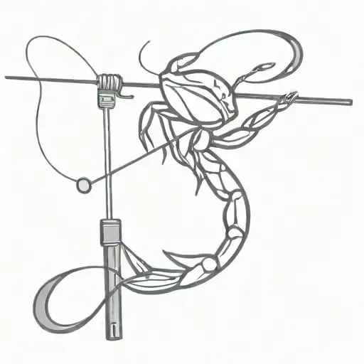 A Minimalist Tattoo Of A Fishing Rod With A Jaiba Crab Hanging From The Hook