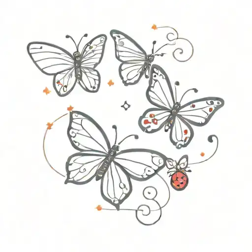 Fine Line Butterfly And Ladybug Flying With Sparkles