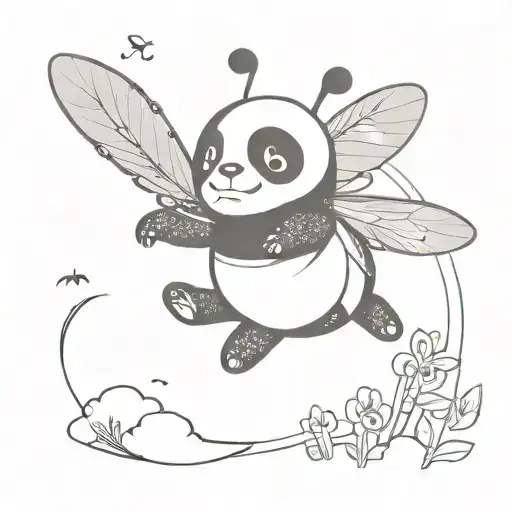 A Surreal Black-grey Piece Of A Firefly Transforming Into A Panda Mid-flight