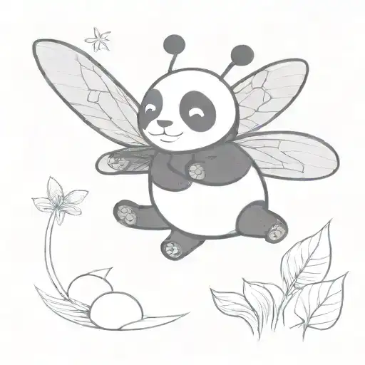 A Surreal Black-grey Piece Of A Firefly Transforming Into A Panda Mid-flight