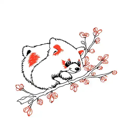 Red Panda On Flower Branch