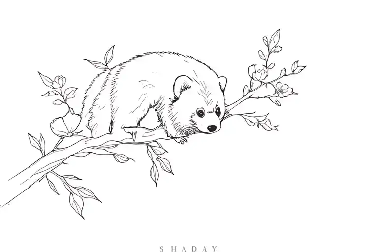 Red Panda On Flower Branch