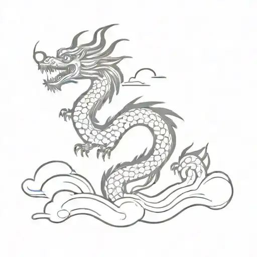 Flying Chinese Dragon With Clouds