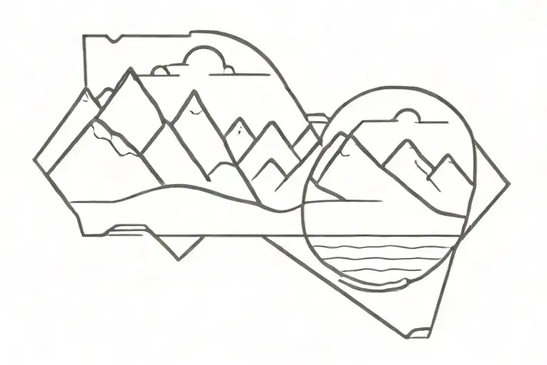 Mountain Range Bicep Tattoo With A Pond