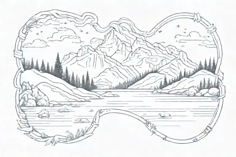 Mountain Range Bicep Tattoo With A Pond