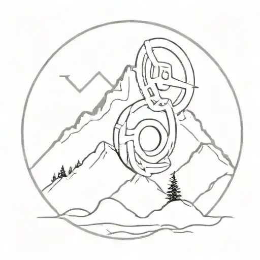 A Minimalist Design Of A Gear Head Symbol Incorporated Into A Mountain Landscape