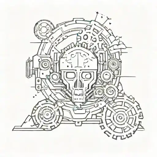 A Minimalist Design Of A Gear Head Symbol Incorporated Into A Mountain Landscape