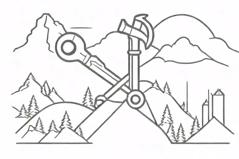 A Minimalist Tattoo Of A Wrench And Screwdriver Crossed Over A Mountain Range Silhouette