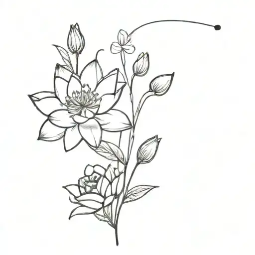 Water Lily And Rose Arm Tattoo With Forget Me Not Flowers