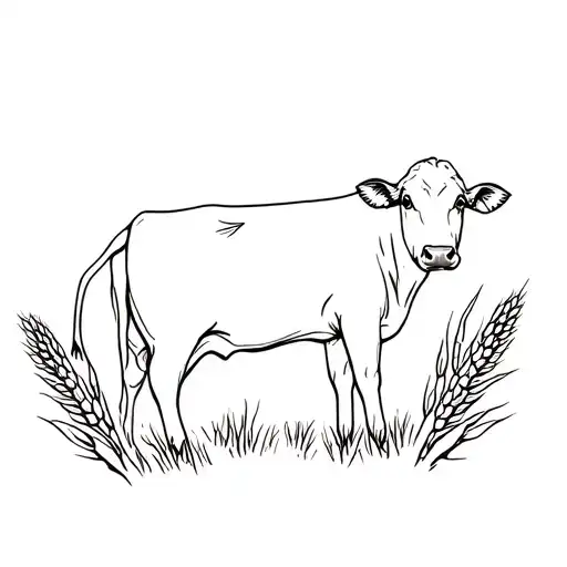 Cow And Wheat Line Art
