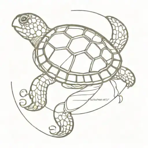 Fine Line Turtle With Divehi Word Thank You