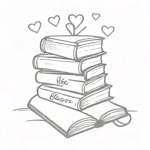 Stack Of Books Top Book Is Open Book With Hearts Symbolizing Love