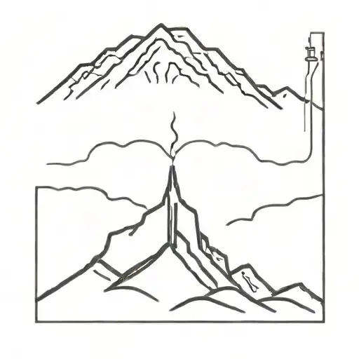 A Minimalist Tattoo Of A Mountain Silhouette With Engine Exhaust Pipes Emerging From The Peaks