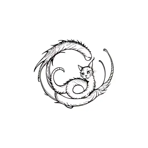 Dragon Circling Around A Cat