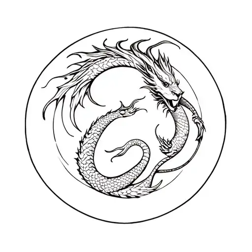 Zen Circle Dragon With Cat In The Middle
