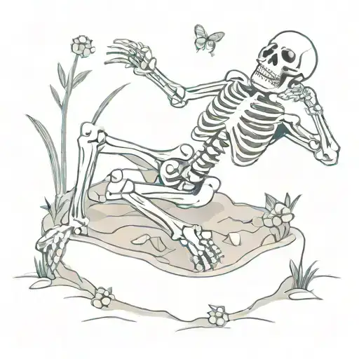 Skeleton Laying In Its Grave Pushing Daisies Up Through The Ground