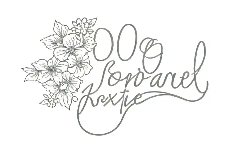 Dog Paw Print With Flowers And Name Roxie In Cursive