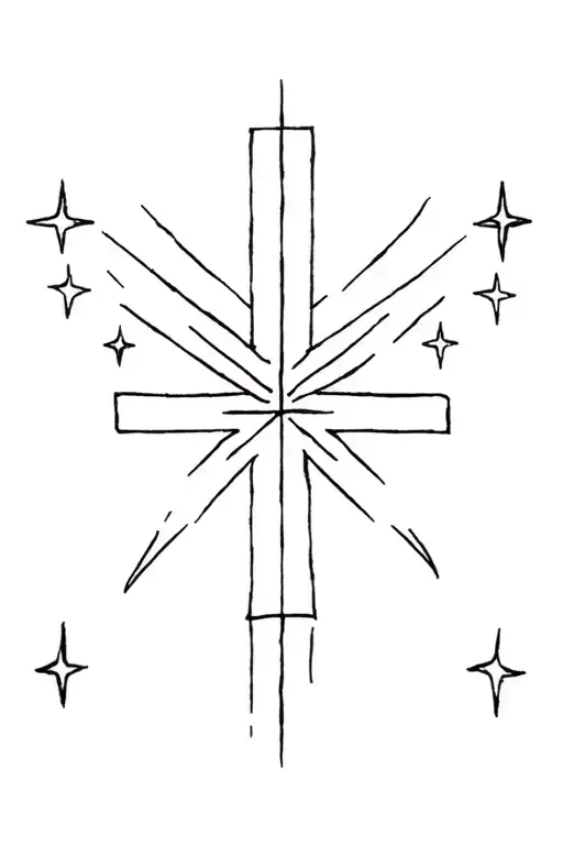 Christian Cross With Shooting Stars Going To One Side