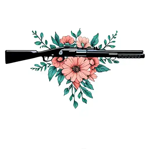Hunting Rifle Intertwined With Flowers