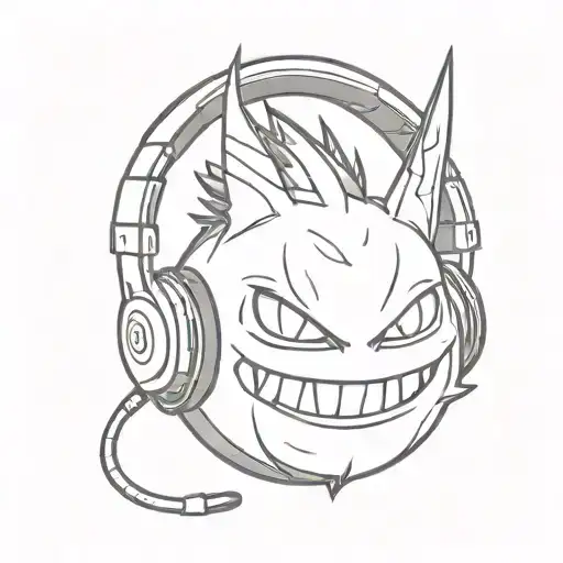 A Minimalist Silhouette Of Gengar With A Gaming Headset On