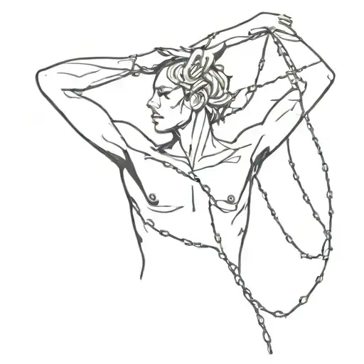 Human Figure Covered In Chains Made Of Rose Thorns