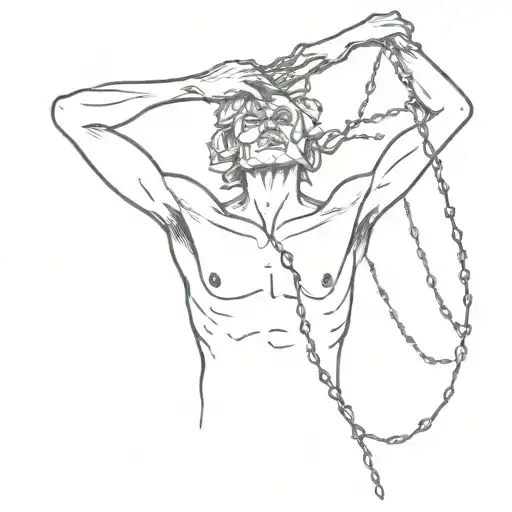 Human Figure Covered In Chains Made Of Rose Thorns