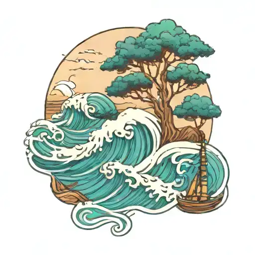 Ocean Waves And Trees