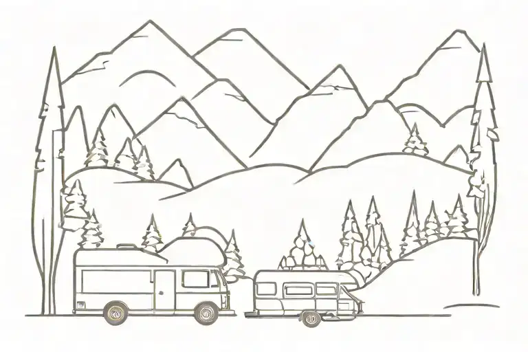 Truck And Travel Trailer In Mountains Filled With Trees