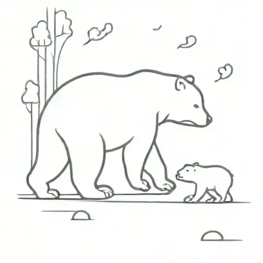 Baby Bear Following Mama Bear