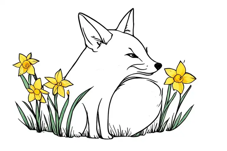 Daffodils Sprouting Around A Fox Curled